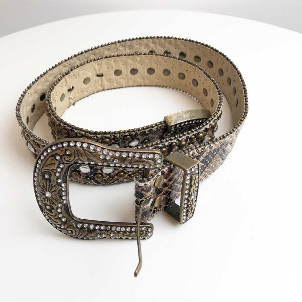 Snakeskin vegan leather rhinestone belt SMALL